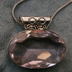 Chunky Rose Quartz 925 Silver Pendant Necklace